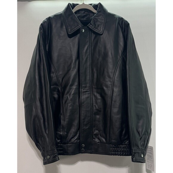 Men’s Vintage Leather Brand Black‎ Lined Jacket Coat NWT XXL Rampant Trailers - Picture 1 of 9